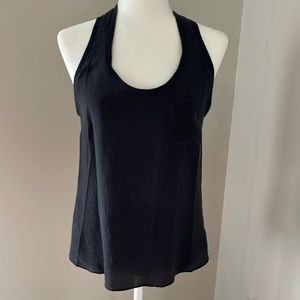 100% silk tank top Tee shirt black canal size petite Racer back pocket front